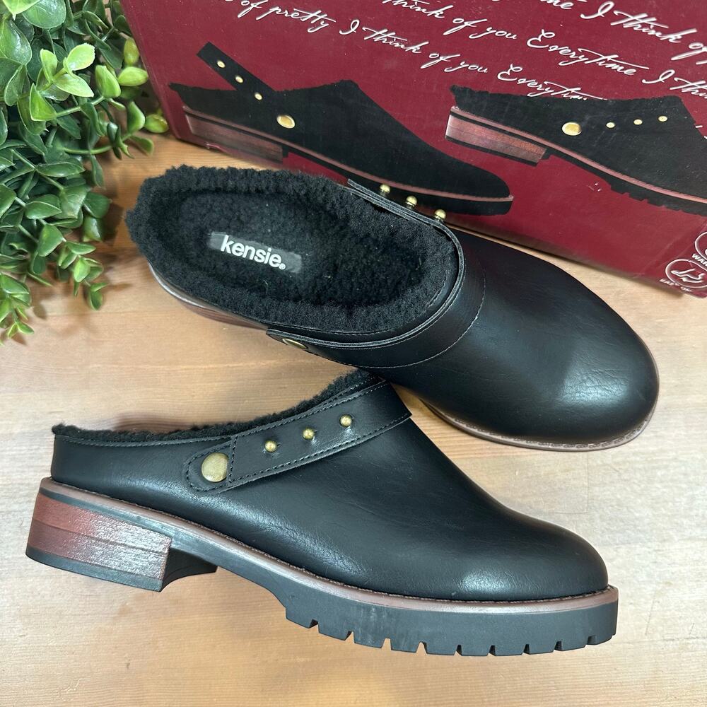 Kensie Women's Wrylie Black Lined Clogs Size 6.5